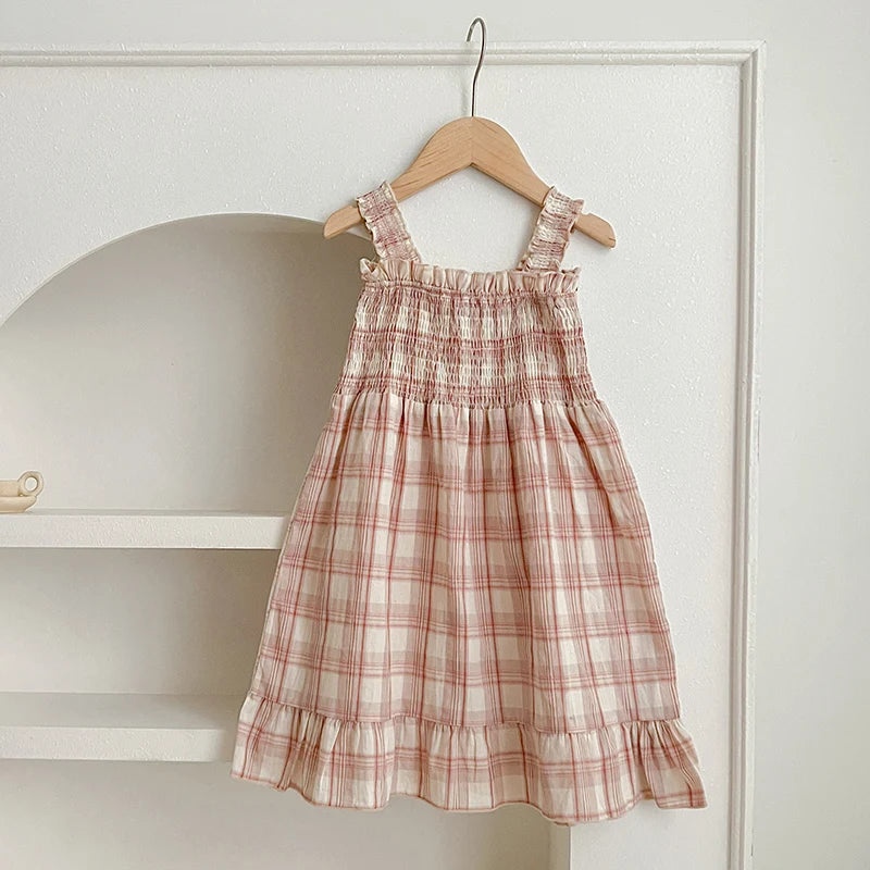 Macacão e Vestido Rosa com Padrão de Xadrez para Menina