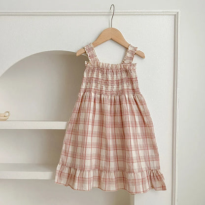 Macacão e Vestido Rosa com Padrão de Xadrez para Menina