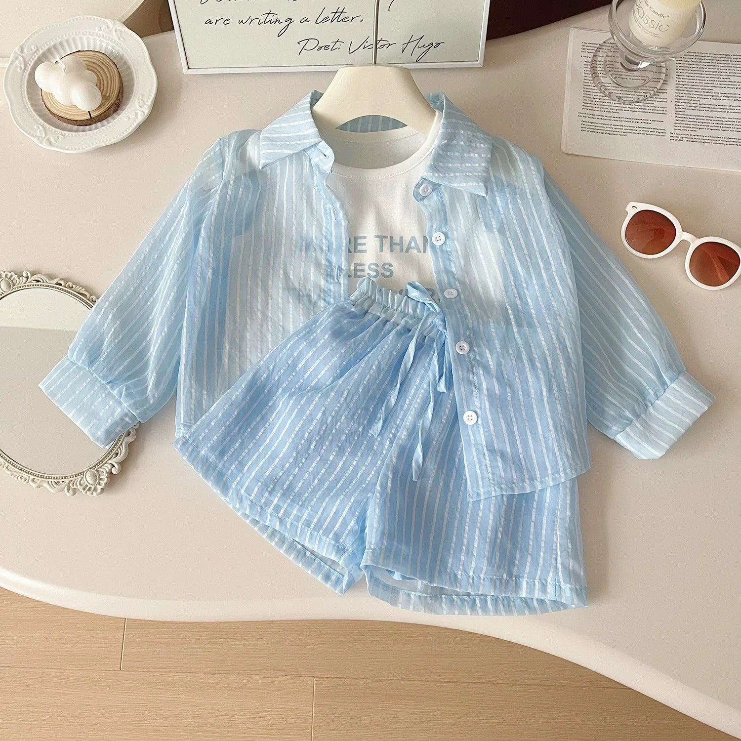 Conjunto de Verão 3 Peças para Menina - Camisa, Top e Calções