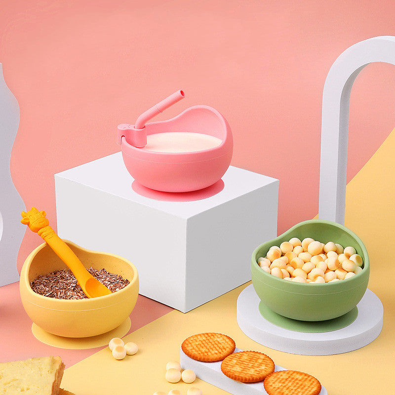 Conjunto de Tigela em Silicone com Ventosa com Colher e Palhinha