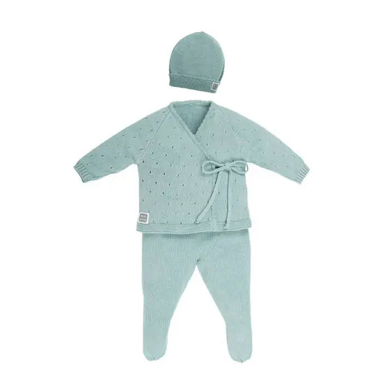 Conjunto de Bebé em Malha com Chapéu Cor Menta 3 peças 100% Algodão