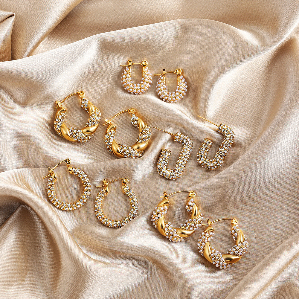 Brincos em Aço Inoxidável com Banho a Ouro e Zircónias