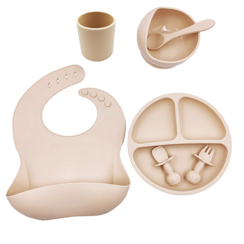 Conjunto de Refeição para Bebé em Silicone – Babete, Copo, Prato, Tigela e Talheres