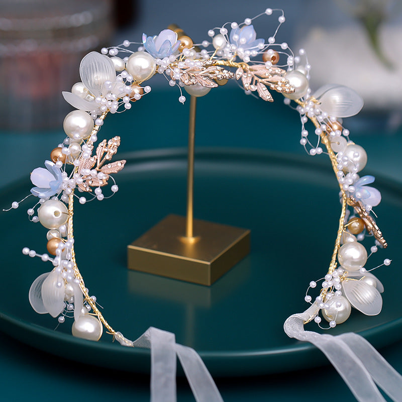 Tiara Floral com Pérolas e Cristais para Crianças