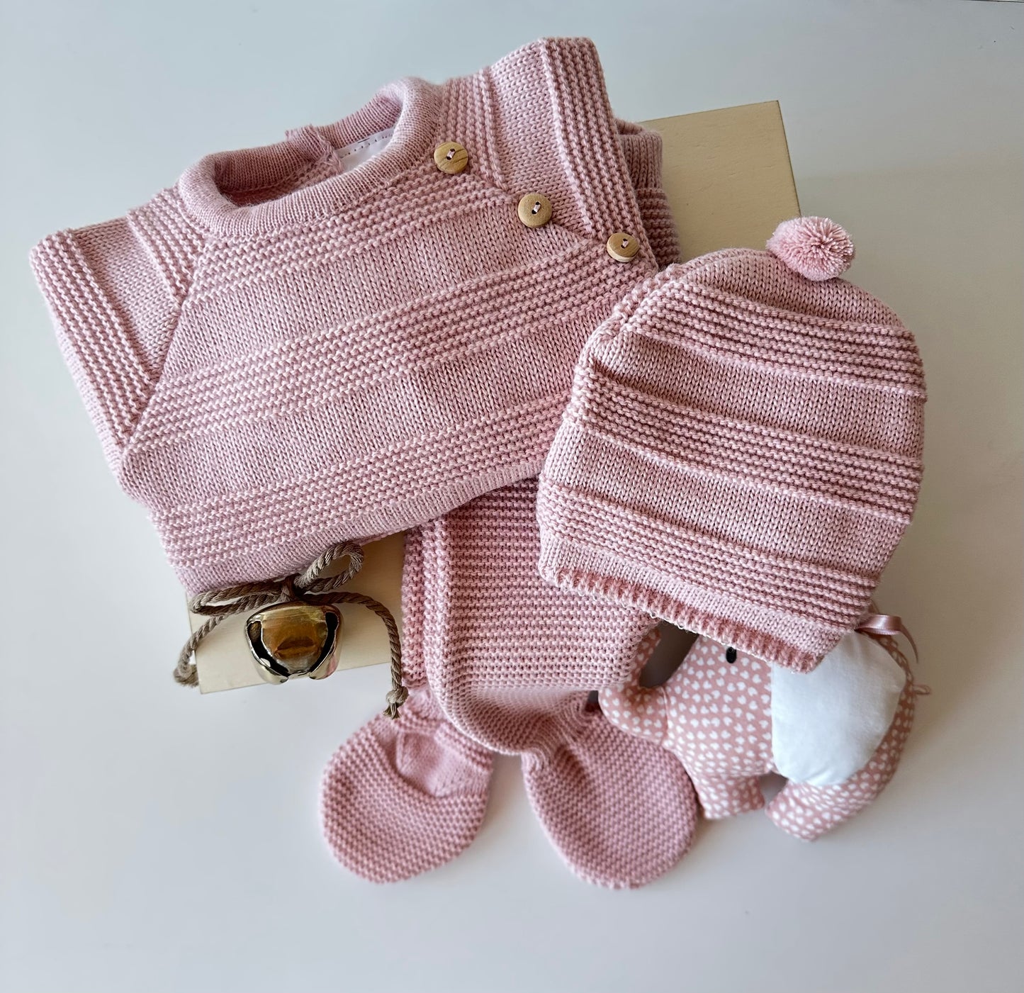 Conjunto de Bebé em Malha Rosa Velho 3 Peças 100% Algodão