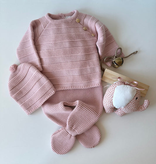 Conjunto de Bebé em Malha Rosa Velho 3 Peças 100% Algodão