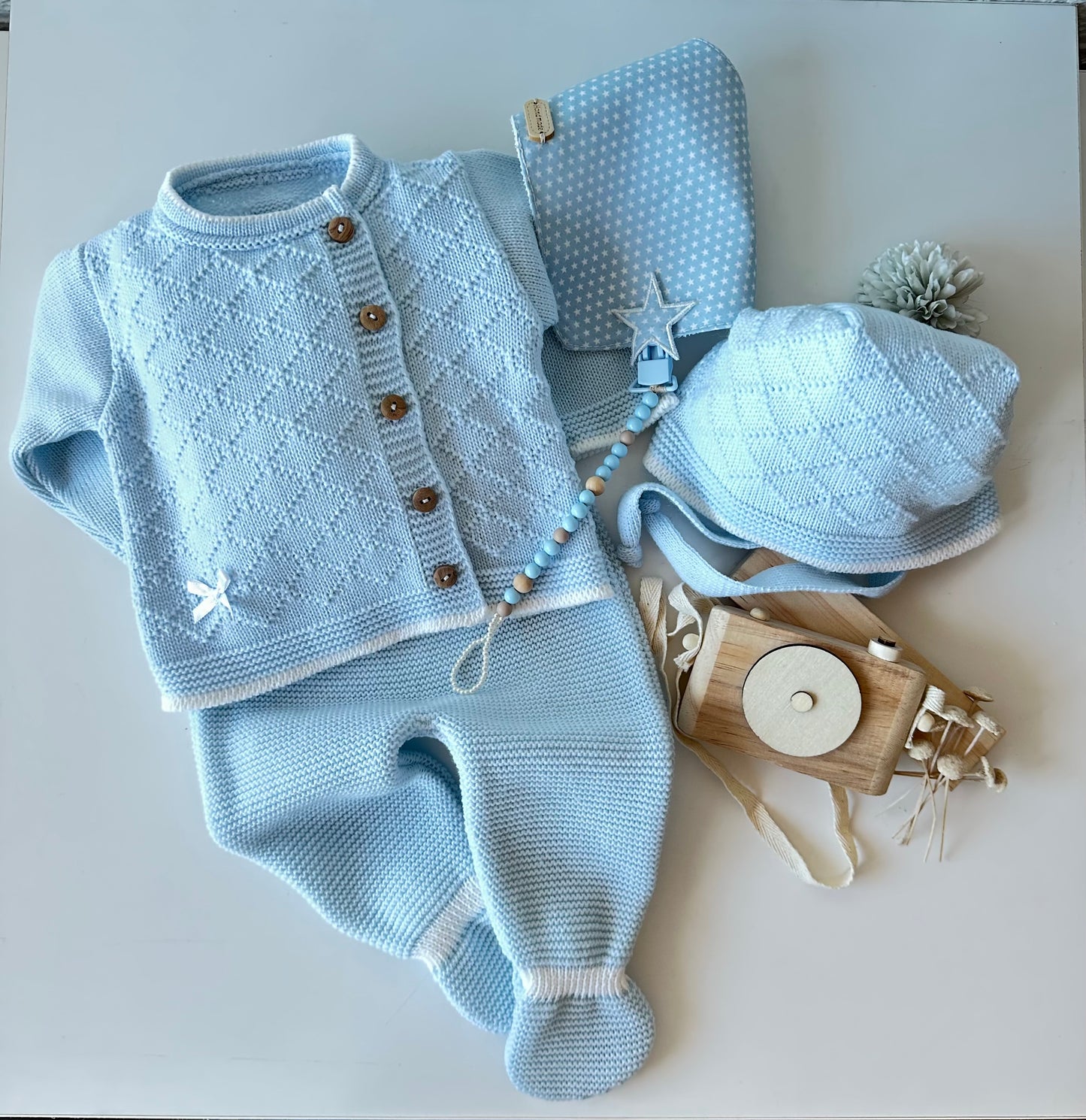 Conjunto de Bebé em Malha Azul Bebé 3 Peças 100% Algodão